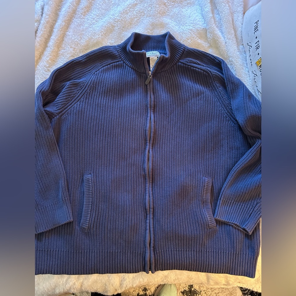 Men's LL Bean Organic Cotton Sweater, Full Zip size XL TALL